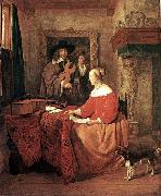 METSU, Gabriel A Woman Seated at a Table and a Man Tuning a Violin sg oil painting on canvas